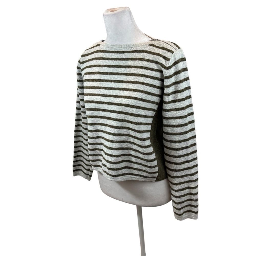 Ladies Madewell Striped Grey and Army Green Wool and Cotton Sweater Size Small‎